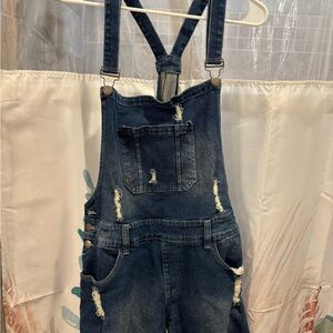 Distressed Denim Overalls